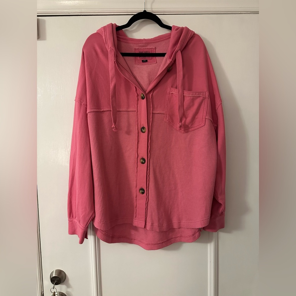 American Eagle Waffle Knit Button up Hoodie